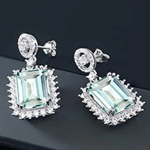 Aquamarine & Crystal Dangle Earrings - Picture 3 of 4
